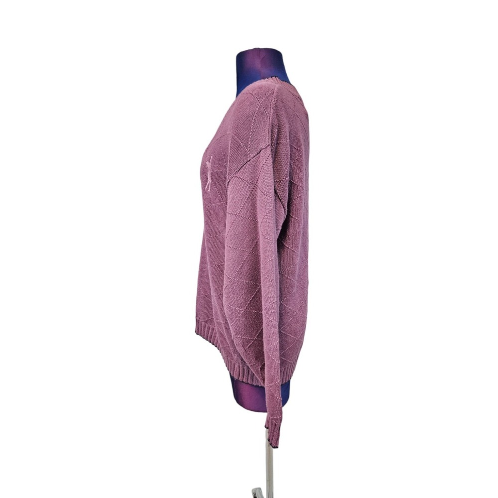 Vintage 90s Tall Timber Dusty Purple V-Neck Argyle Sweater Size Medium Women H77 - Picture 4 of 8